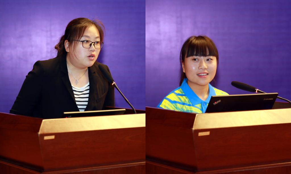 “布瑞琳订单班”毕业生王引、“欧姆龙订单班”在校生赵甜代表学生发言