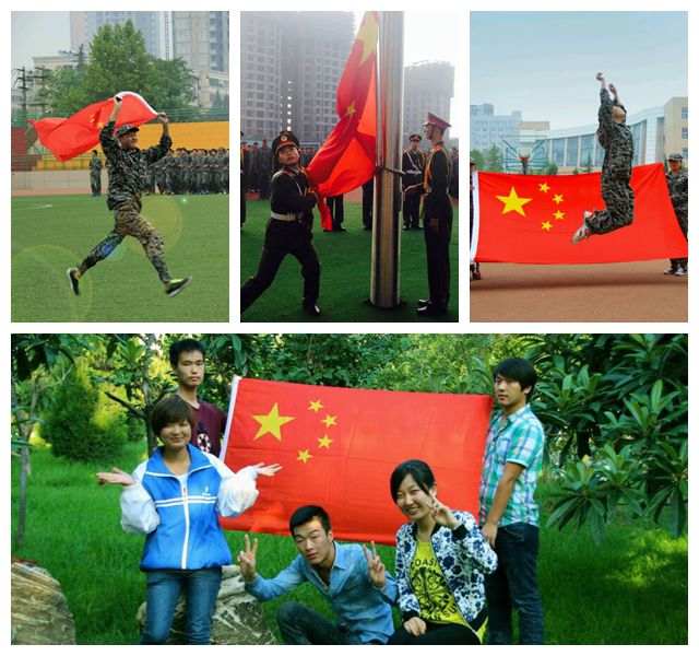 陕西工院学子纷纷与国旗合影表达对做过的热爱与祝福